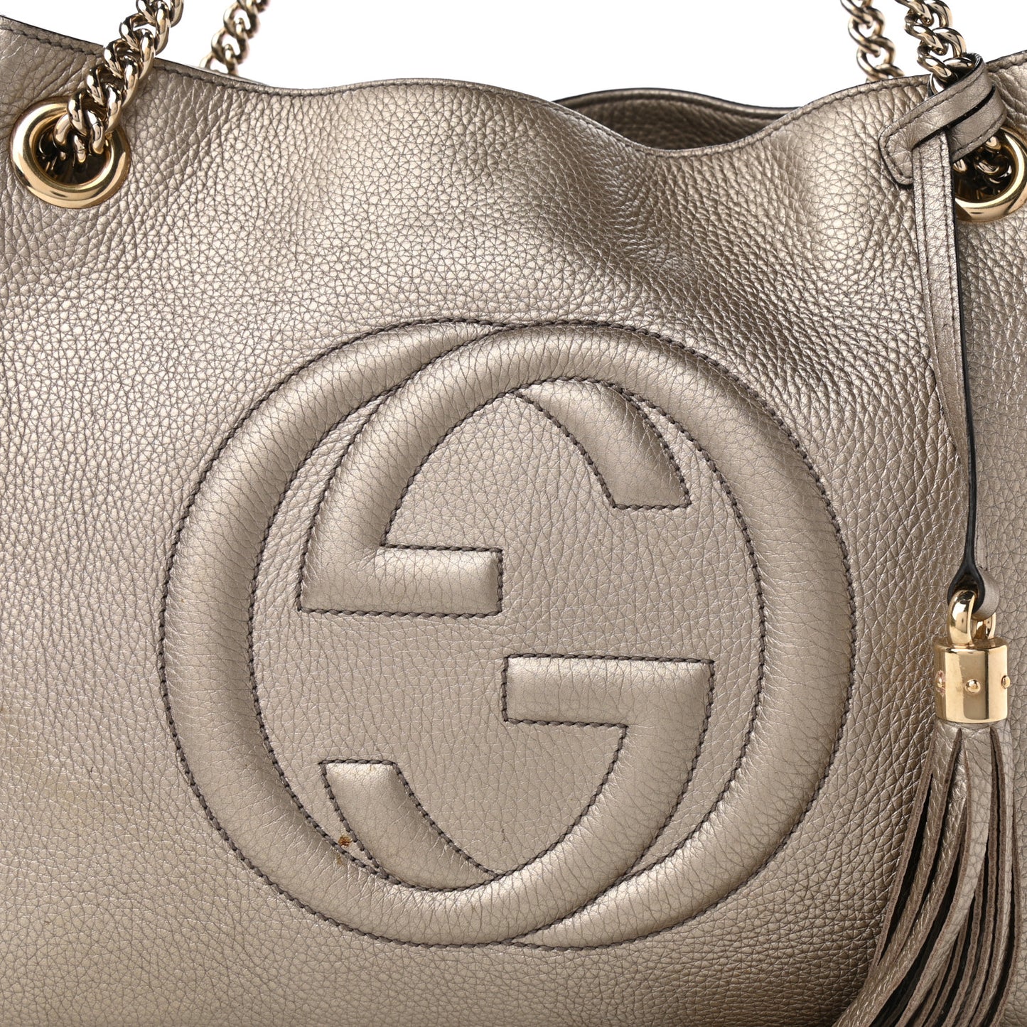 Metallic Pebbled Calfskin Medium Soho Chain Shoulder Bag Golden Beige