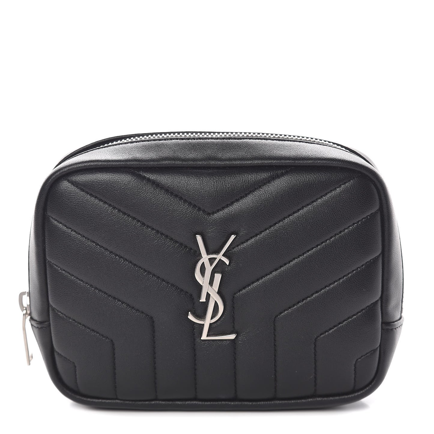 Lambskin Y Quilted Monogram Loulou Cosmetic Case Black