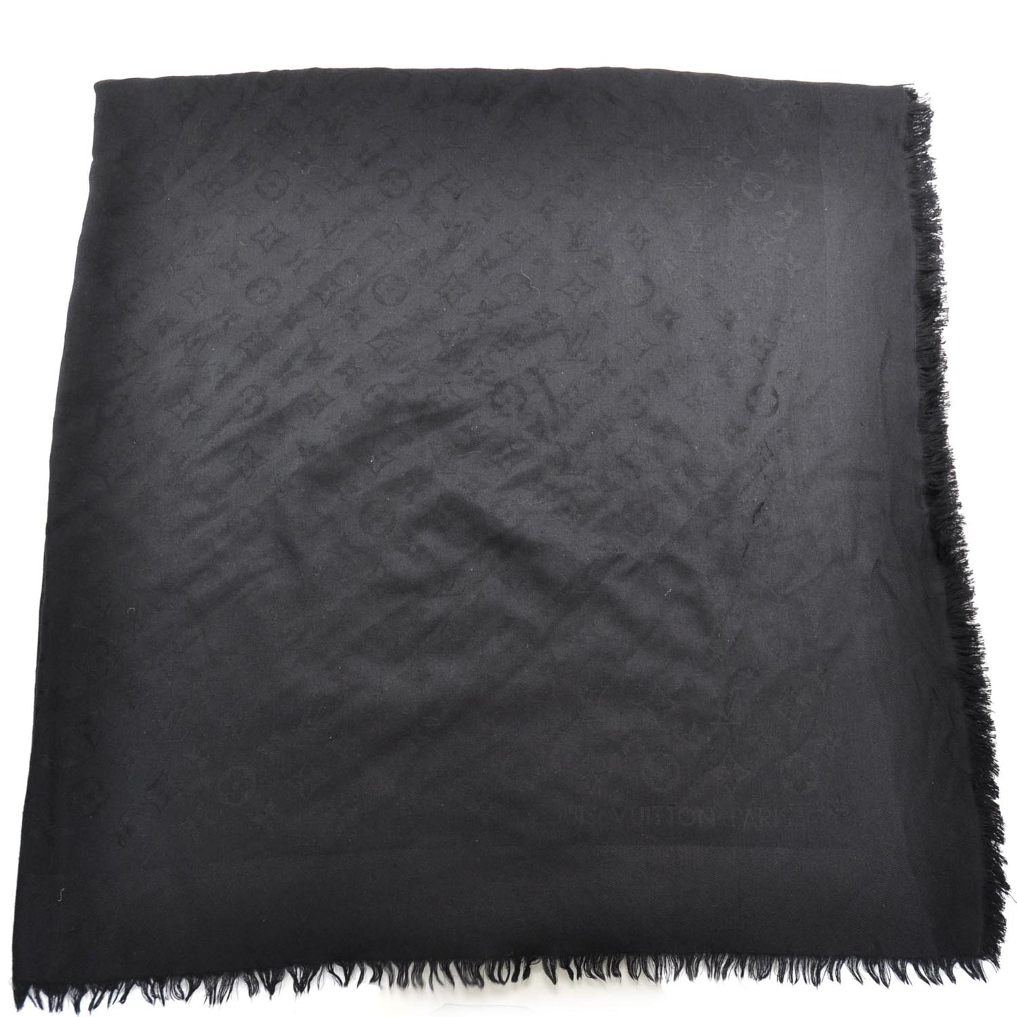 Wool Silk Monogram Shawl Black
