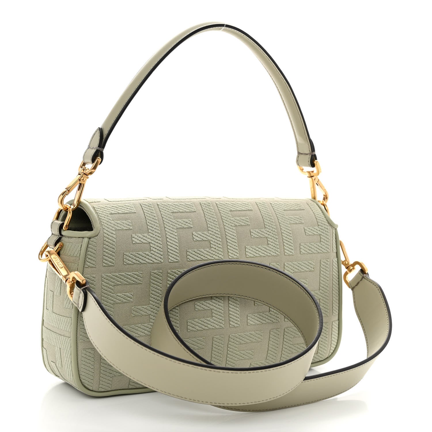 Fendi Canvas Vitello King FF Embroidered Baguette Green Tea 3 of 9