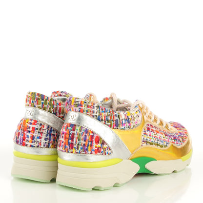 Chanel Tweed Lambskin Runway Sneakers 39.5 Gold 4 of 8