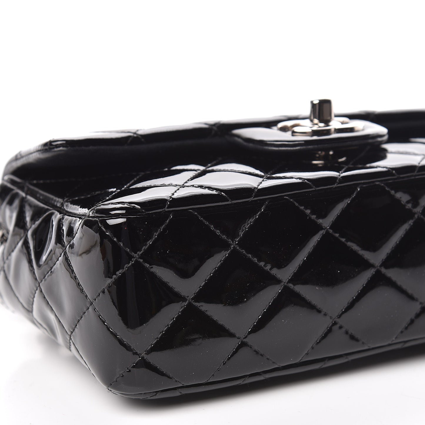 Patent Calfskin Quilted Mini Rectangular Flap Black