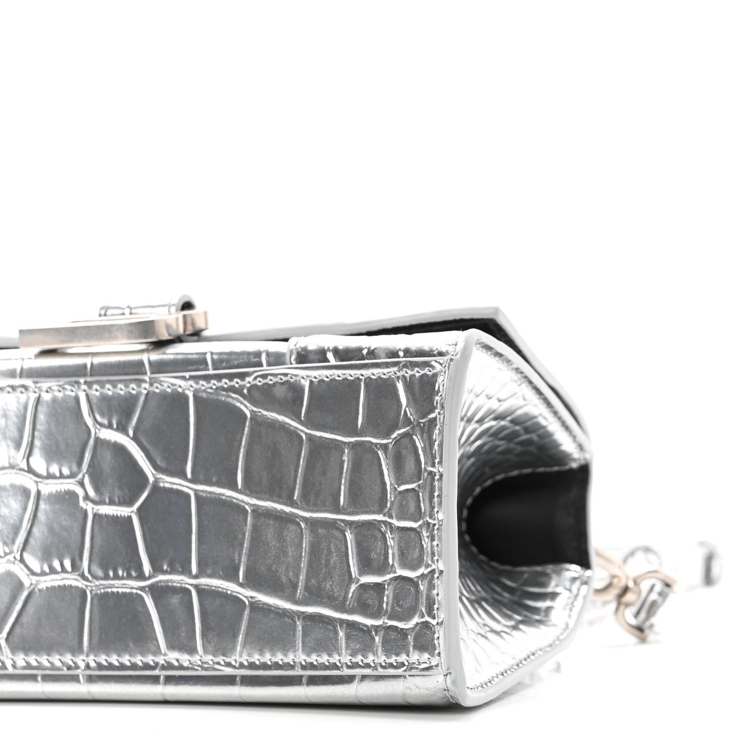 Balenciaga Metallic Calfskin Crocodile Embossed Hourglass Top Handle Bag XS Silver 9 of 9