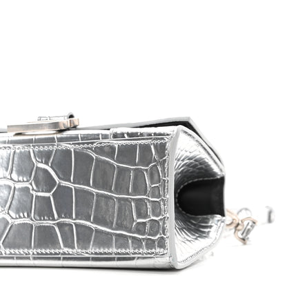 Balenciaga Metallic Calfskin Crocodile Embossed Hourglass Top Handle Bag XS Silver 9 of 9