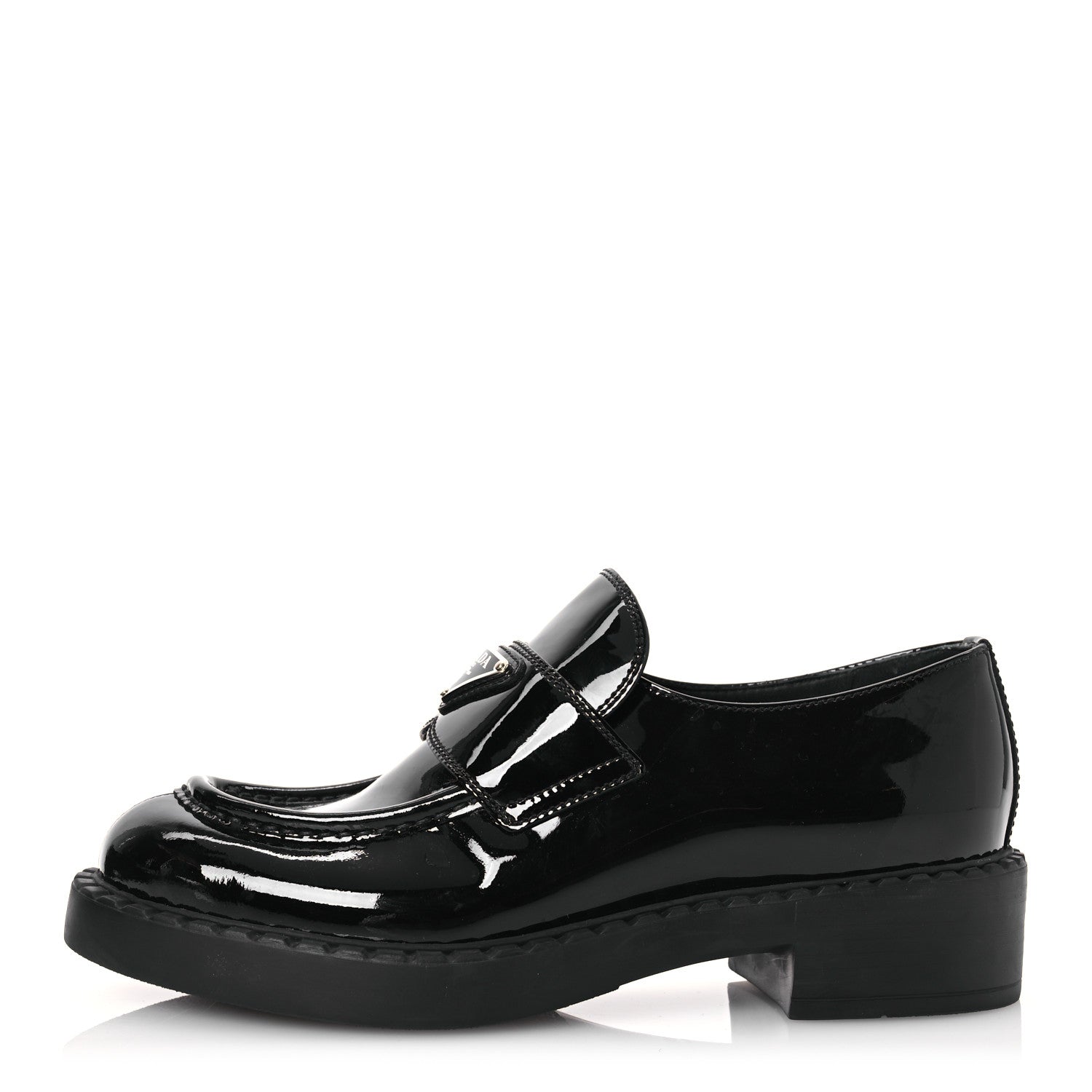 Prada Vernice Triangle 50mm Loafers 38 Black 1 of 12