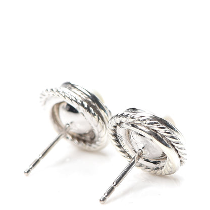 David Yurman Sterling Silver Diamond Freshwater Pearl Crossover Earrings 3 of 4