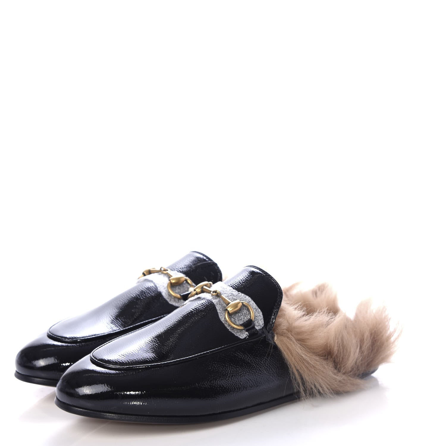 Gucci Patent Fur Womens Princetown Slippers 36 Black Natural 3 of 10