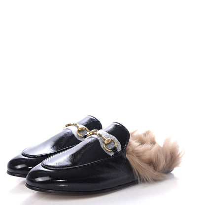 Gucci Patent Fur Womens Princetown Slippers 36 Black Natural 3 of 10