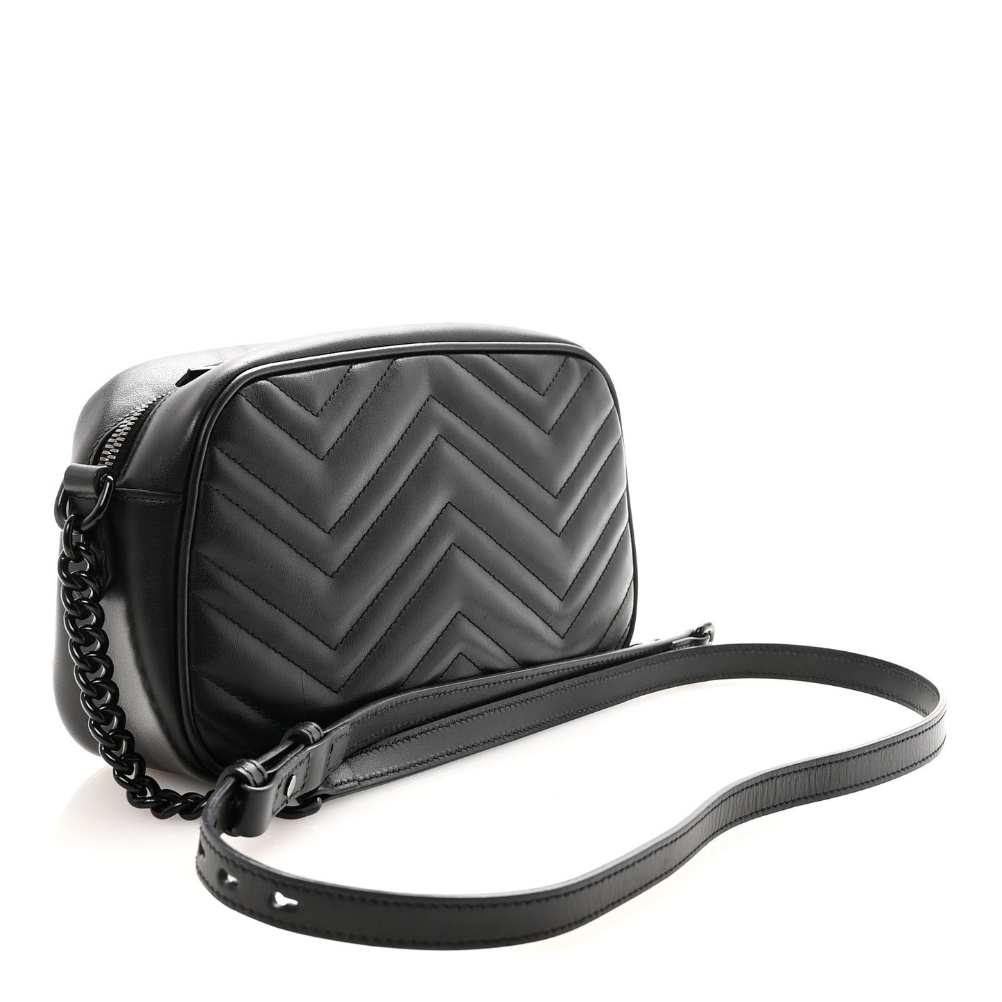 Calfskin Matelasse Monochrome Small GG Marmont Chain Shoulder Bag Black