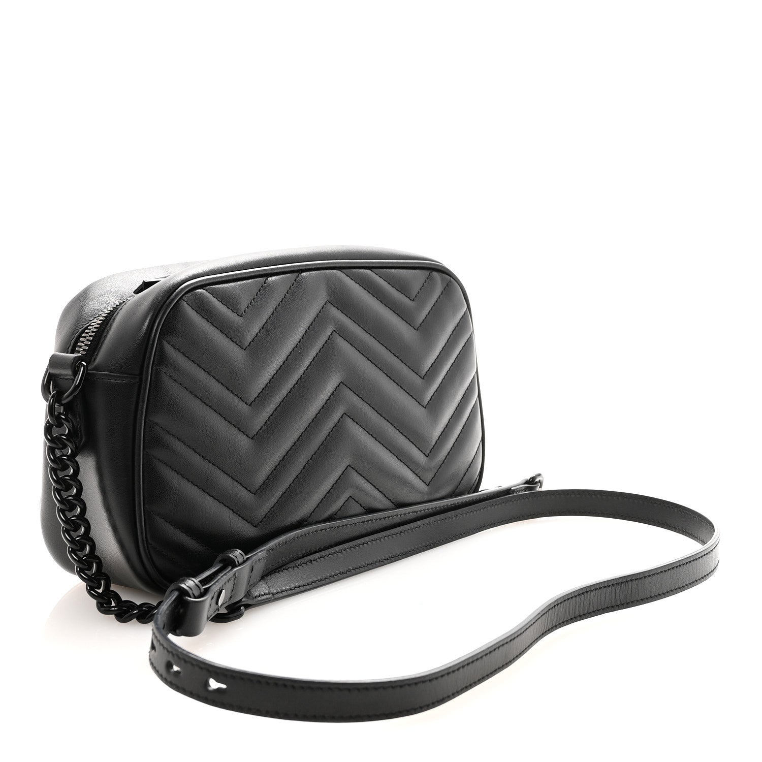 Gucci Calfskin Matelasse Monochrome Small GG Marmont Chain Shoulder Bag Black 3 of 9