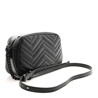 Gucci Calfskin Matelasse Monochrome Small GG Marmont Chain Shoulder Bag Black 3 of 9
