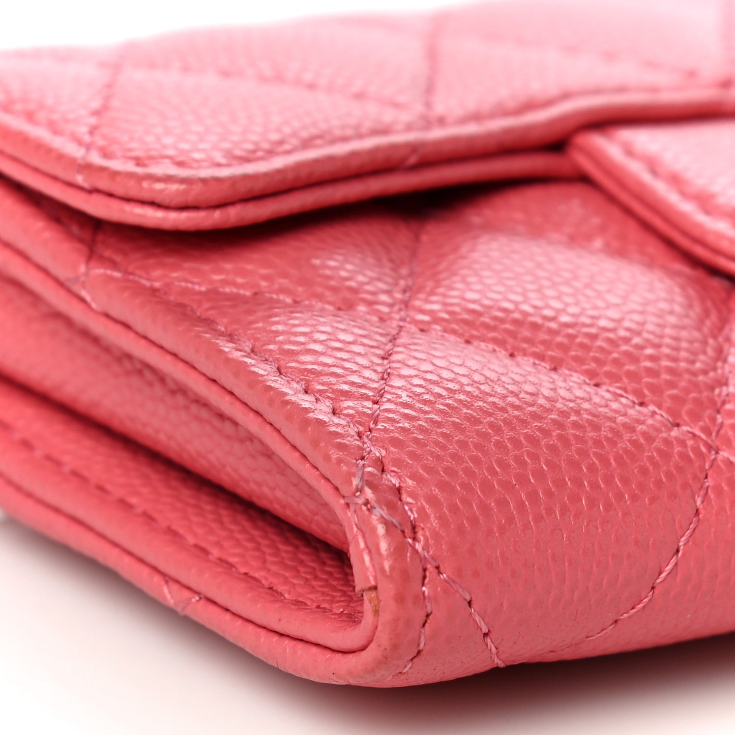 Caviar Quilted Flap Card Holder Wallet Pink