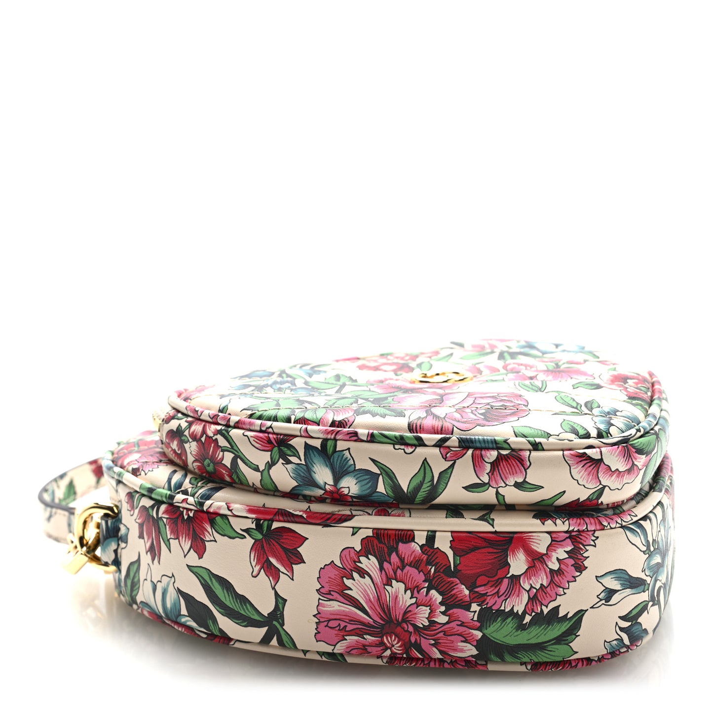 Calfskin Matelasse Diagonal Brit Roses Print Mini Interlocking G Heart Shoulder Bag  White Multicolor