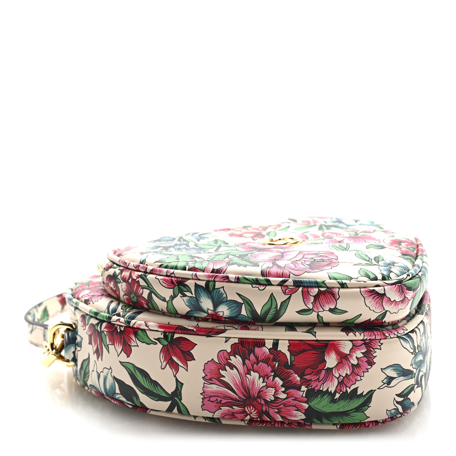 Gucci Calfskin Matelasse Diagonal Brit Roses Print Mini Interlocking G Heart Shoulder Bag  White Multicolor 4 of 9