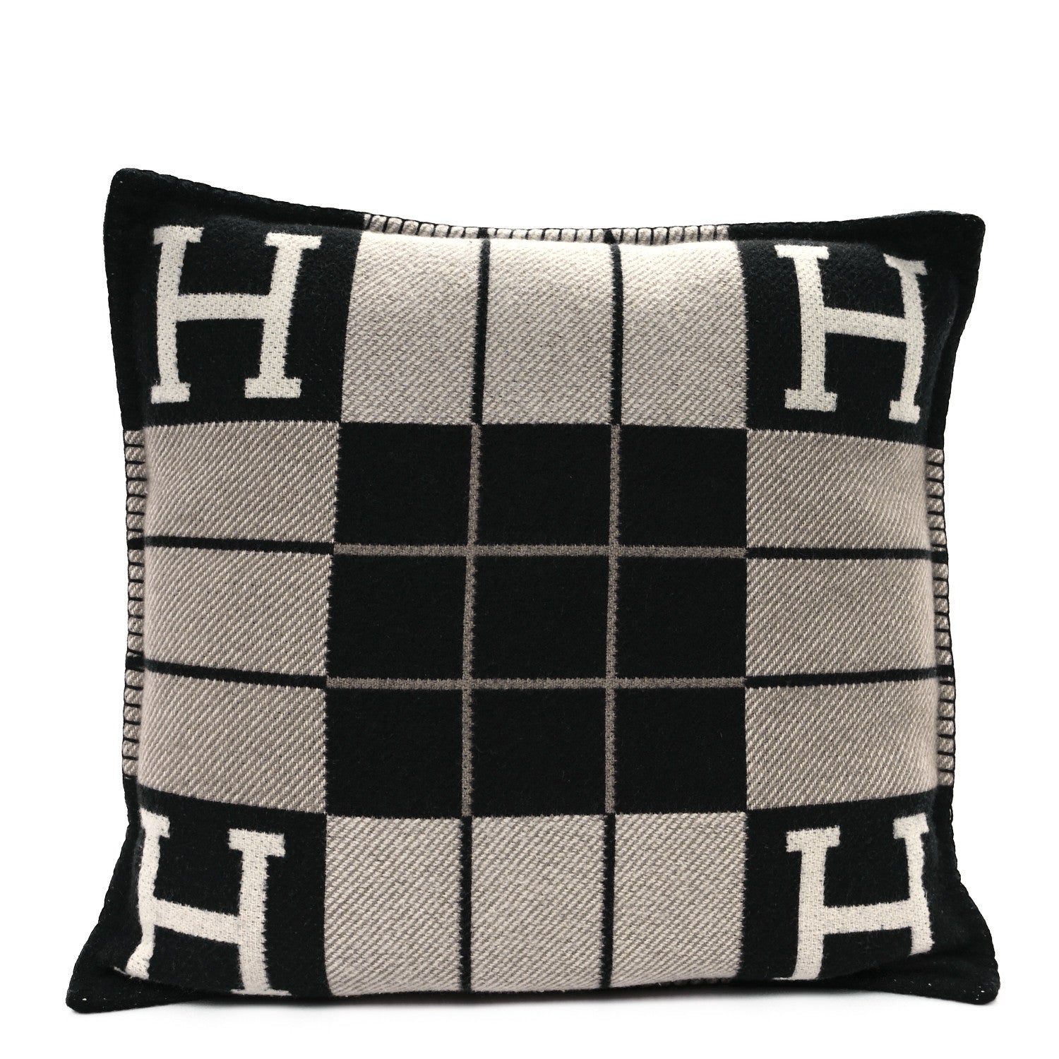 Hermes Wool Cashmere Avalon III Pillow PM Ecru Black 1 of 3
