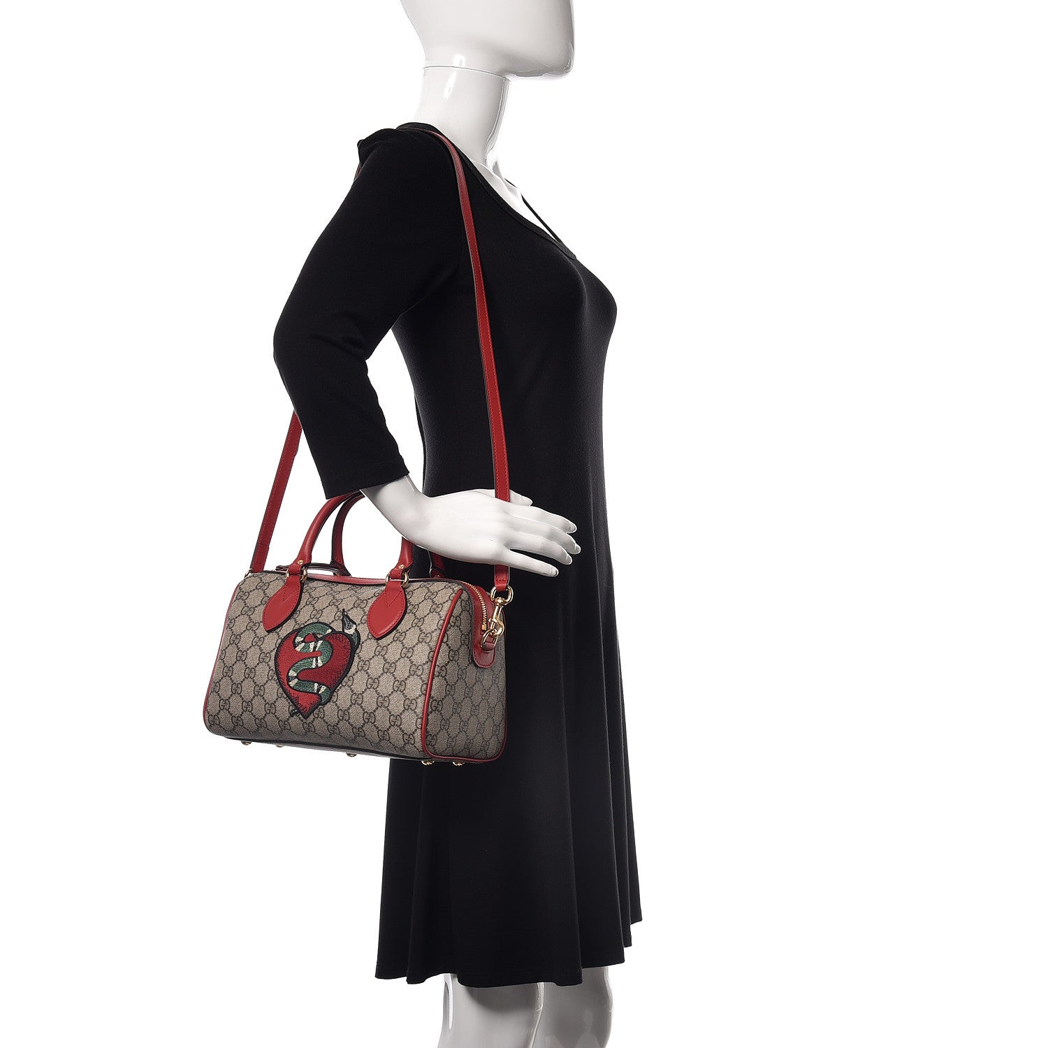 Gucci GG Supreme Monogram Kingsnake Heart Embroidered Small Boston Red 2 of 10