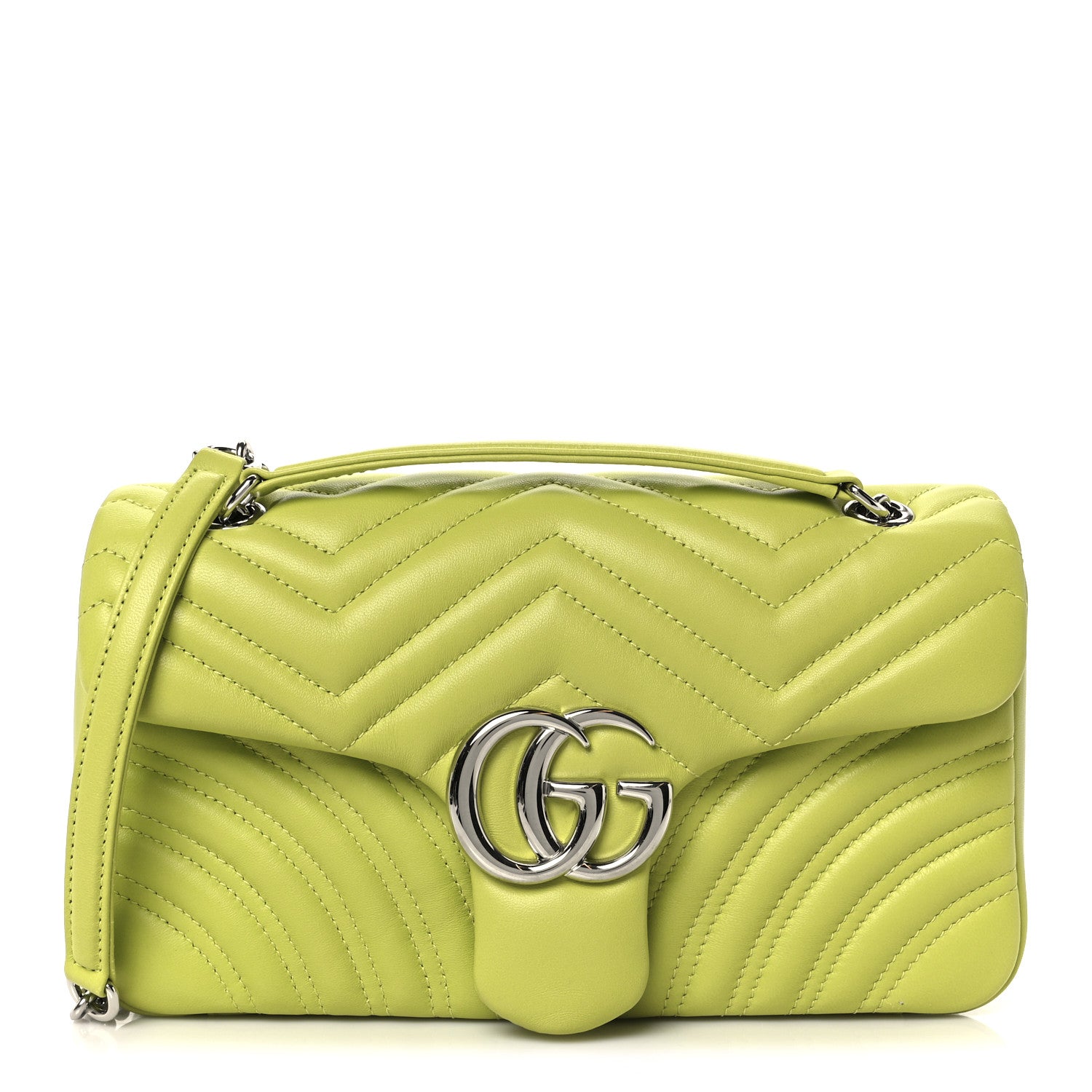 Gucci Calfskin Matelasse Medium GG Marmont Shoulder Bag Bright Green 1 of 11