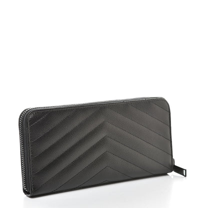 Saint Laurent Grain De Poudre Matelasse Chevron Monogram Zip Around Wallet Black 3 of 7
