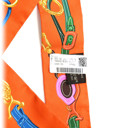 Hermes Silk Brides De Gala Applique Pique Twilly Orange Bleu Azur 3 of 4