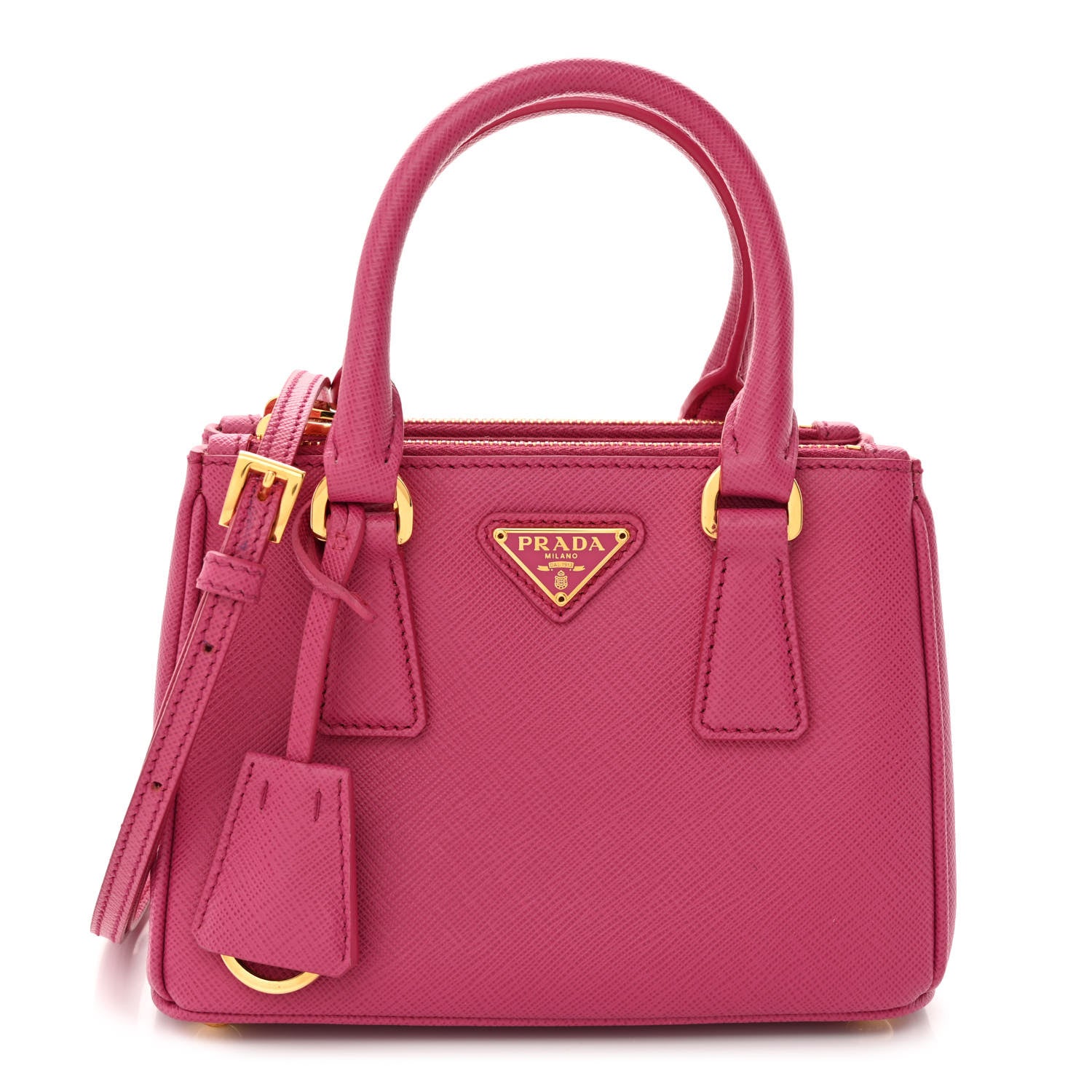 Prada Saffiano Lux Micro Galleria Double Zip Tote Peonia 1 of 11