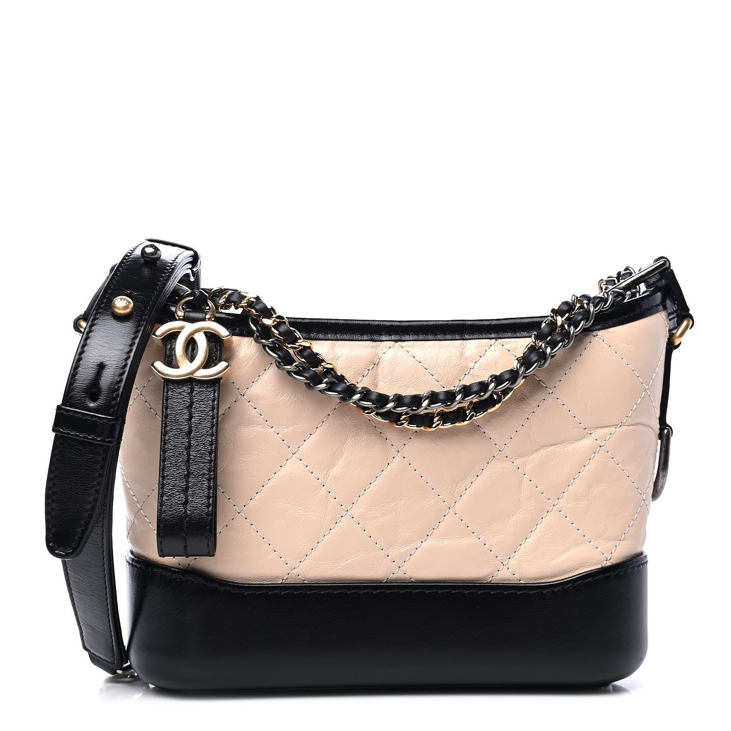 Chanel Aged Calfskin Quilted Small Gabrielle Hobo Beige Black 1 of 4