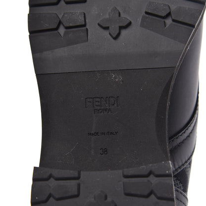 Fendi Calfskin Stretch Fabric FF Rockoko Biker Boots 38 Black Charcoal 6 of 8