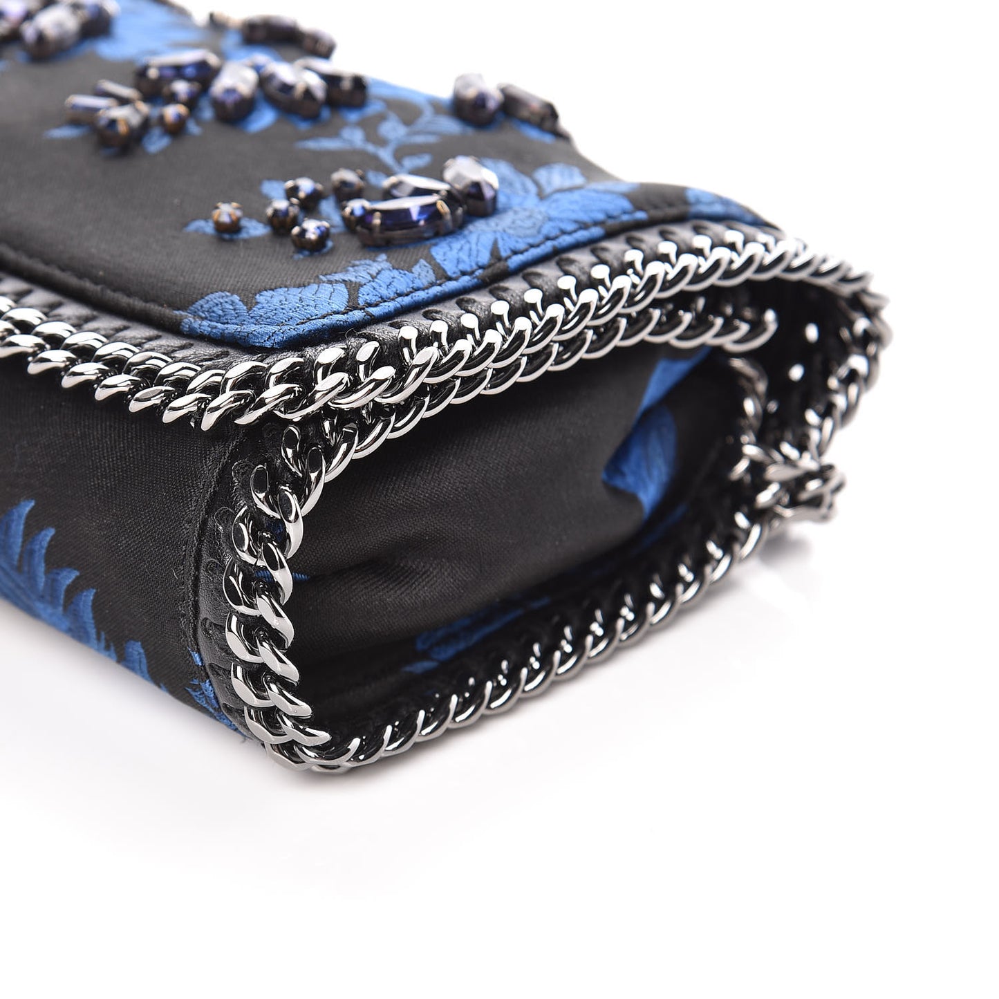 Jacquard Floral Crystal Falabella Clutch Black