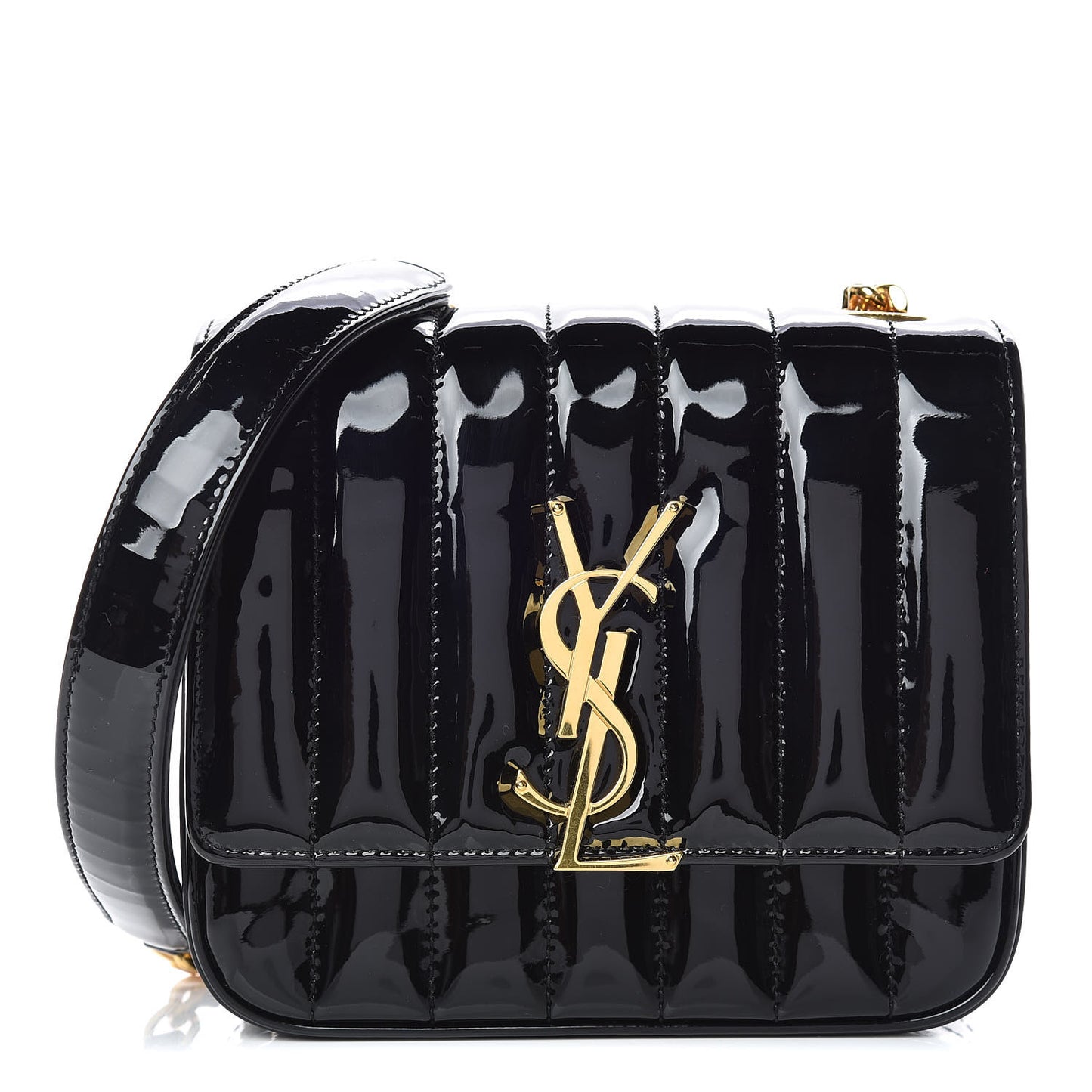Patent Calfskin Matelasse Monogram Small Vicky Chain Bag Black