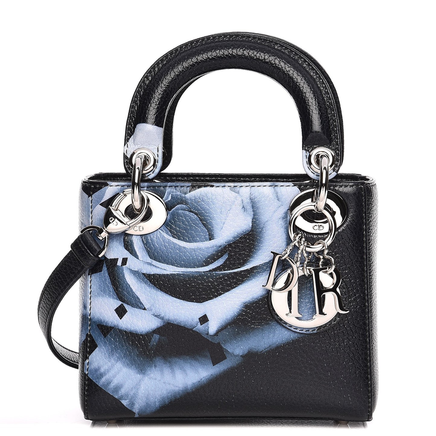 Deerskin Floral Printed Mini Lady Dior Black Blue
