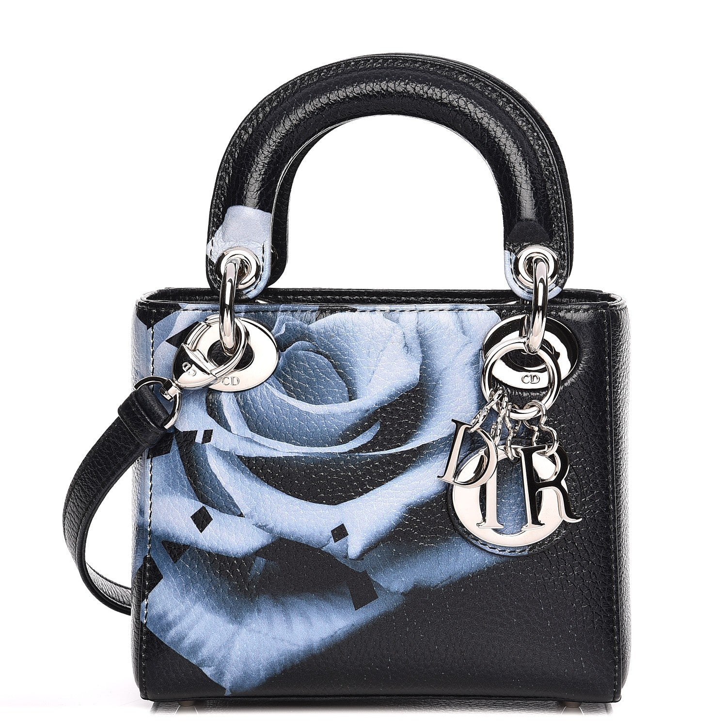 Christian Dior Deerskin Floral Printed Mini Lady Dior Black Blue 1 of 8