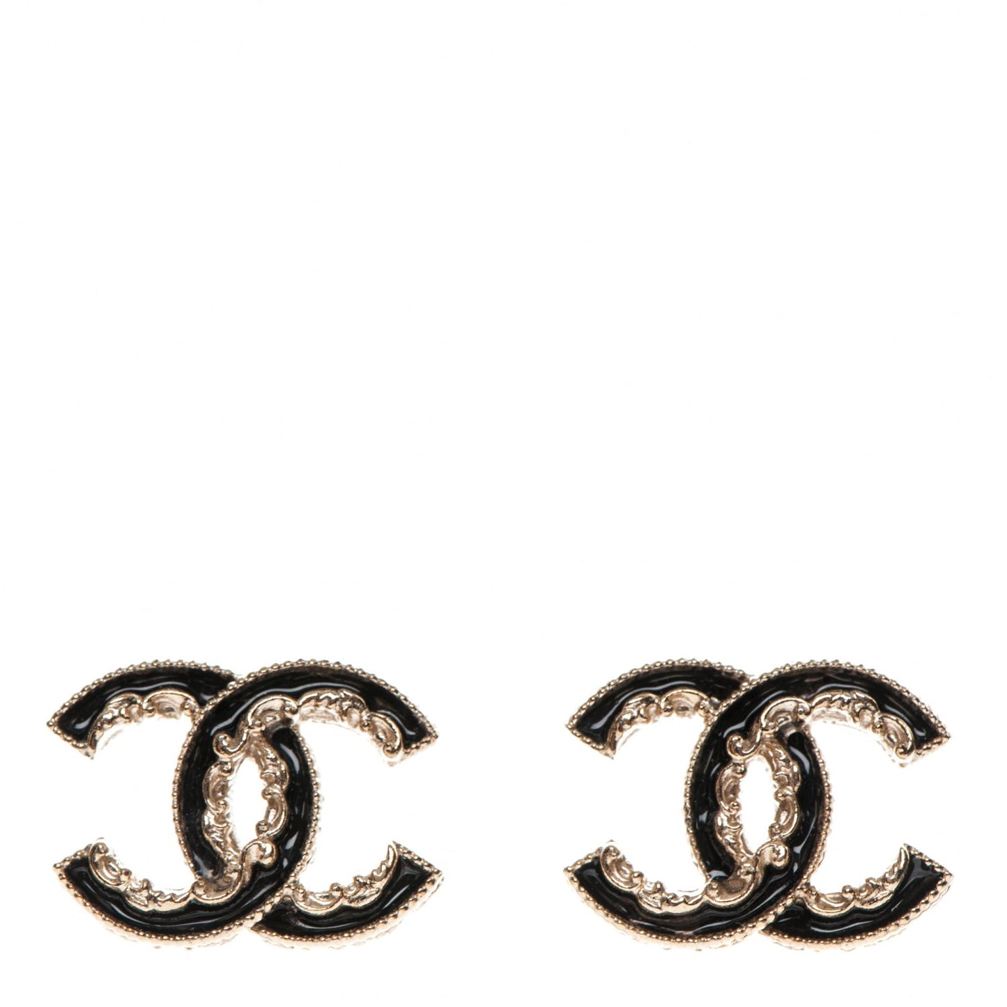 Enamel CC Baroque Earrings Black Gold