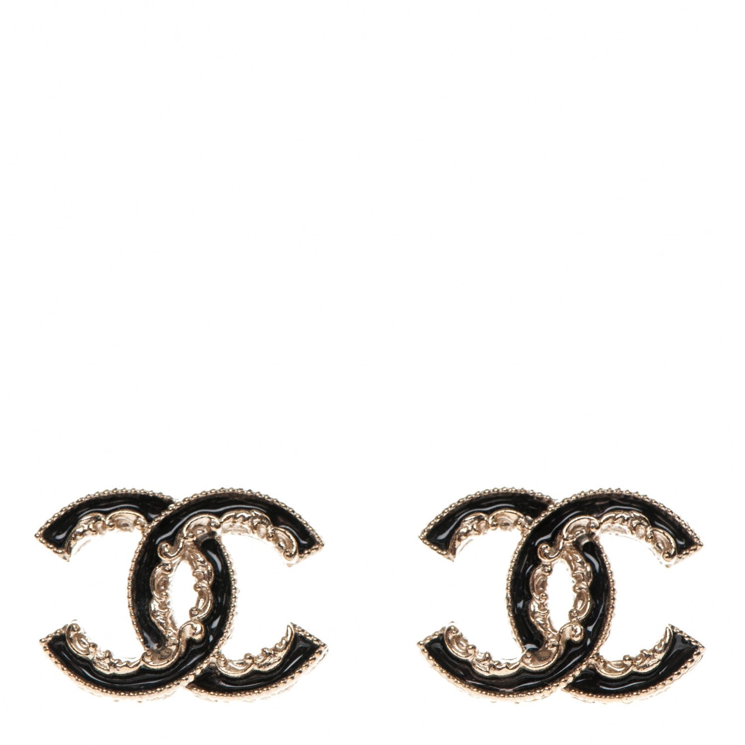Chanel Enamel CC Baroque Earrings Black Gold 1 of 5