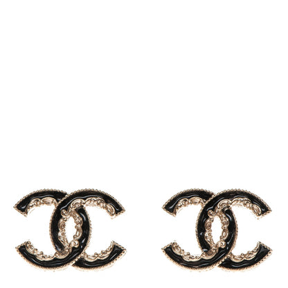 Chanel Enamel CC Baroque Earrings Black Gold 1 of 5