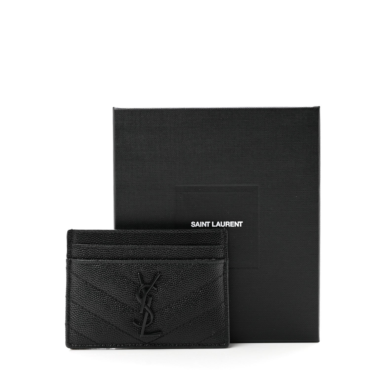 Saint Laurent Grain De Poudre Matelasse Chevron Monochrome Monogram Credit Card Case Black 8 of 10