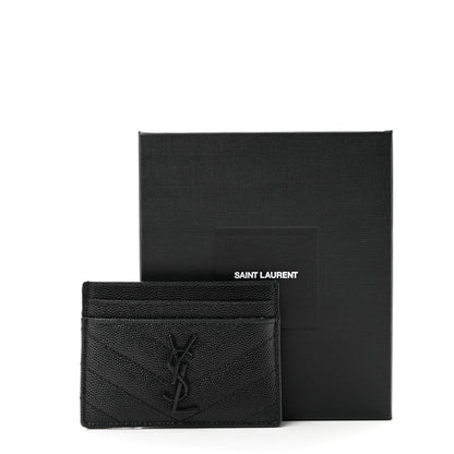 Saint Laurent Grain De Poudre Matelasse Chevron Monochrome Monogram Credit Card Case Black 8 of 10