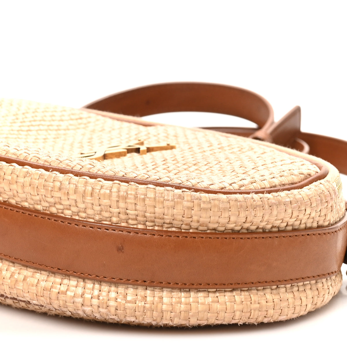 Raffia Calfskin Round Camera Bag Golden Ecru Brick