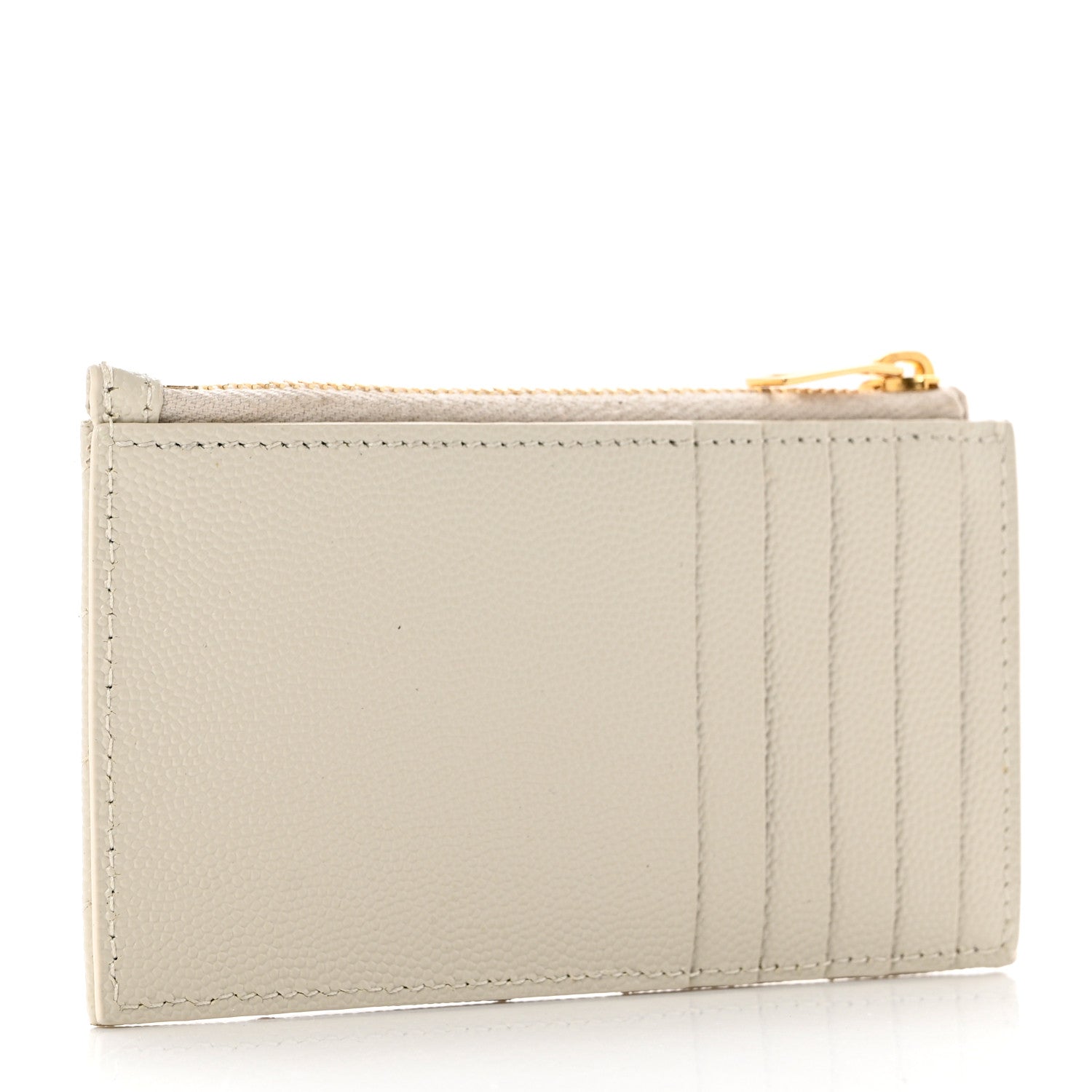 Saint Laurent Grain De Poudre Matelasse Chevron Monogram Fragments Zippered Card Case Blanc Vintage 3 of 8