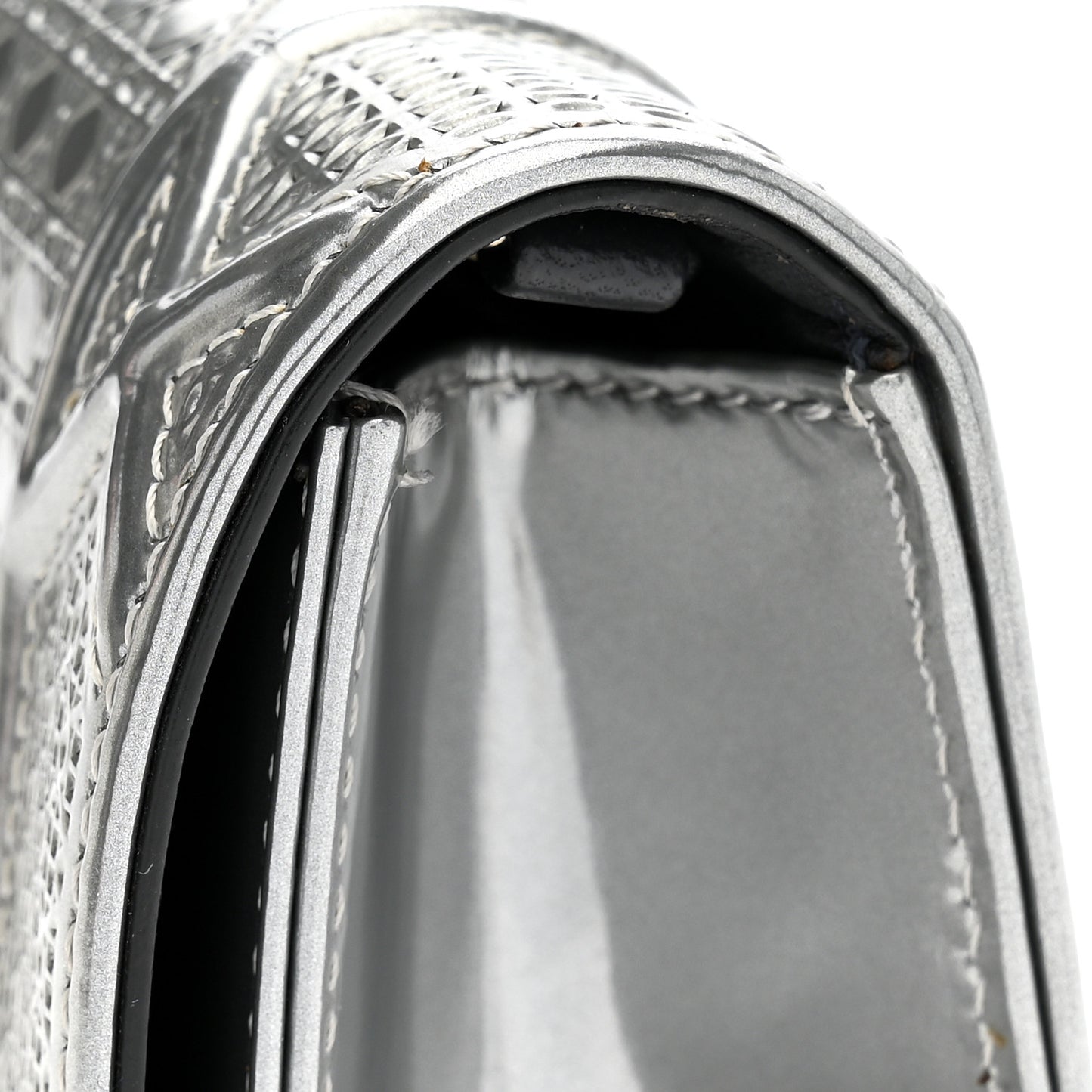 Metallic Patent Micro-Cannage Baby Diorama Flap Bag Silver