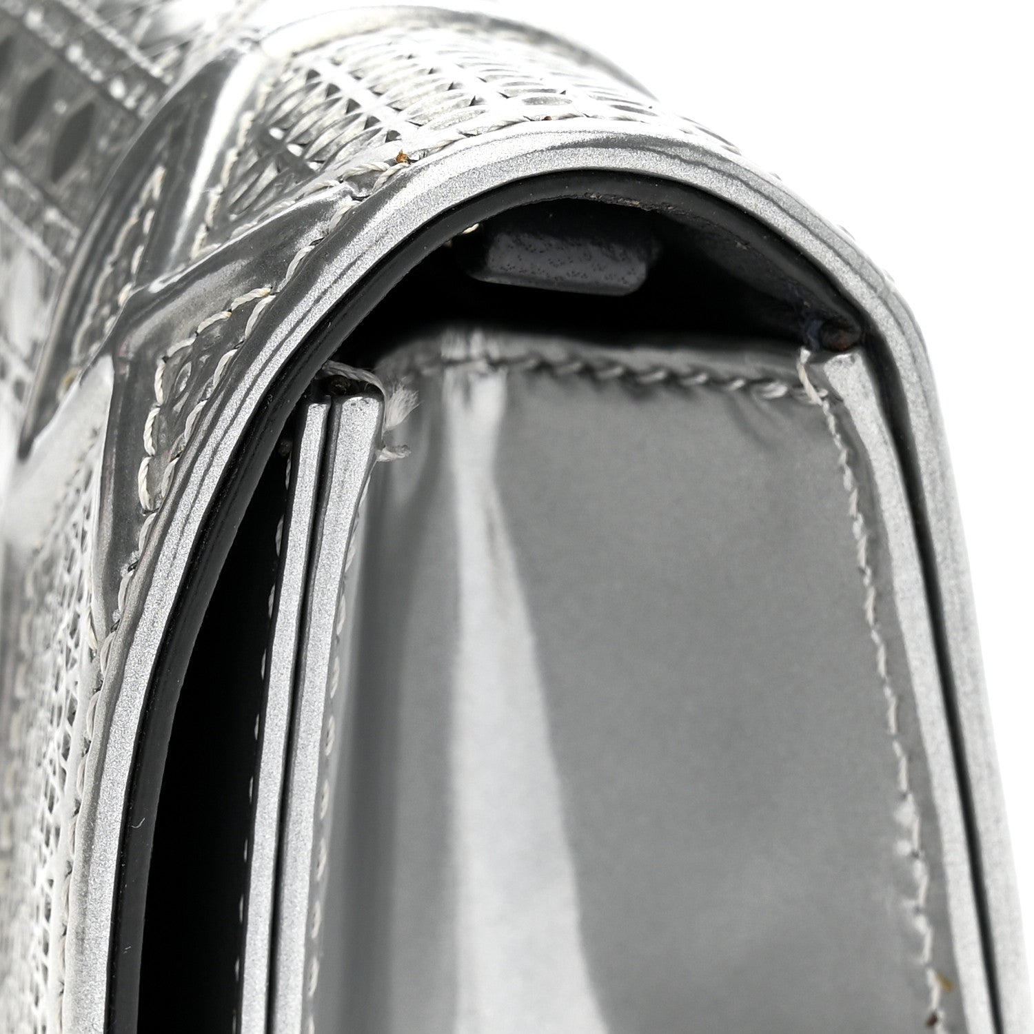Christian Dior Metallic Patent Micro-Cannage Baby Diorama Flap Bag Silver 11 of 12