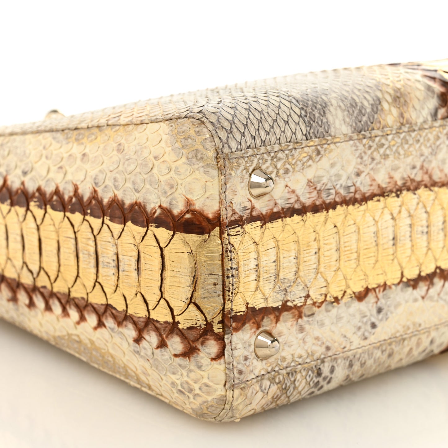 Metallic Snakeskin Large Lady Dior Beige Gold