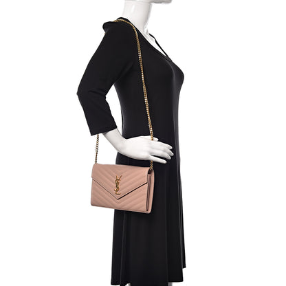 Saint Laurent Grain De Poudre Matelasse Chevron Monogram Chain Wallet Pale Blush 2 of 12