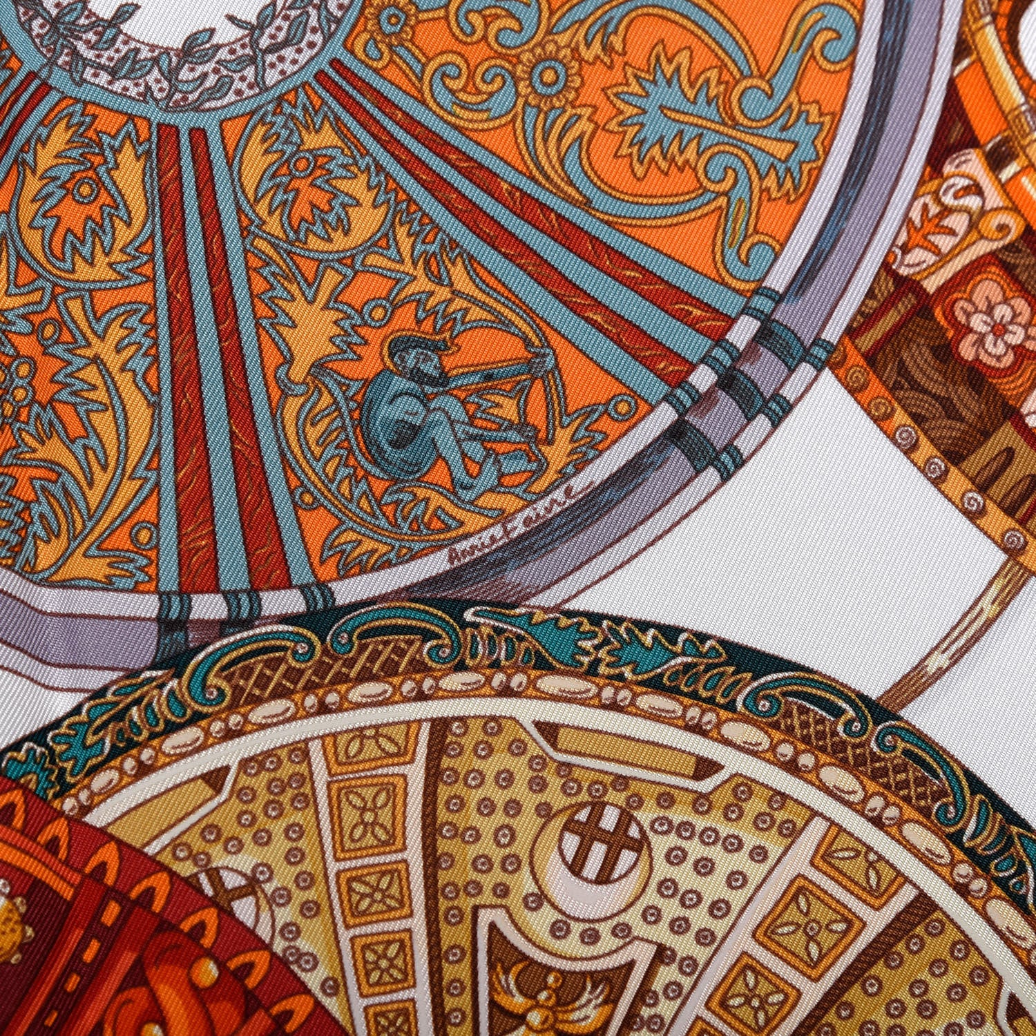 Hermes Silk Les Domes Celestes Scarf 90 Gris Perles Orange Brun
