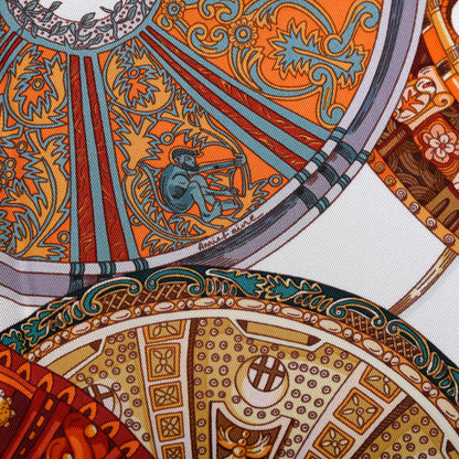 Hermes Silk Les Domes Celestes Scarf 90 Gris Perles Orange Brun 6 of 6