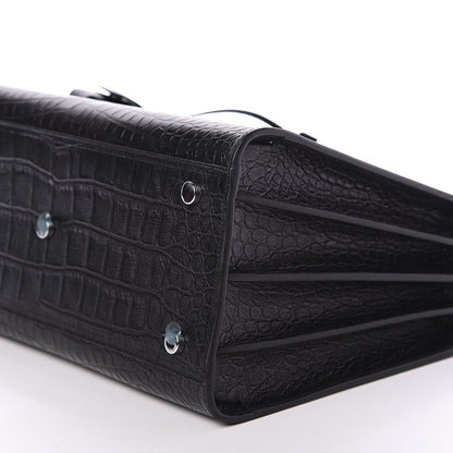 Saint Laurent Calfskin Crocodile Embossed Small Sac de Jour Black 8 of 10