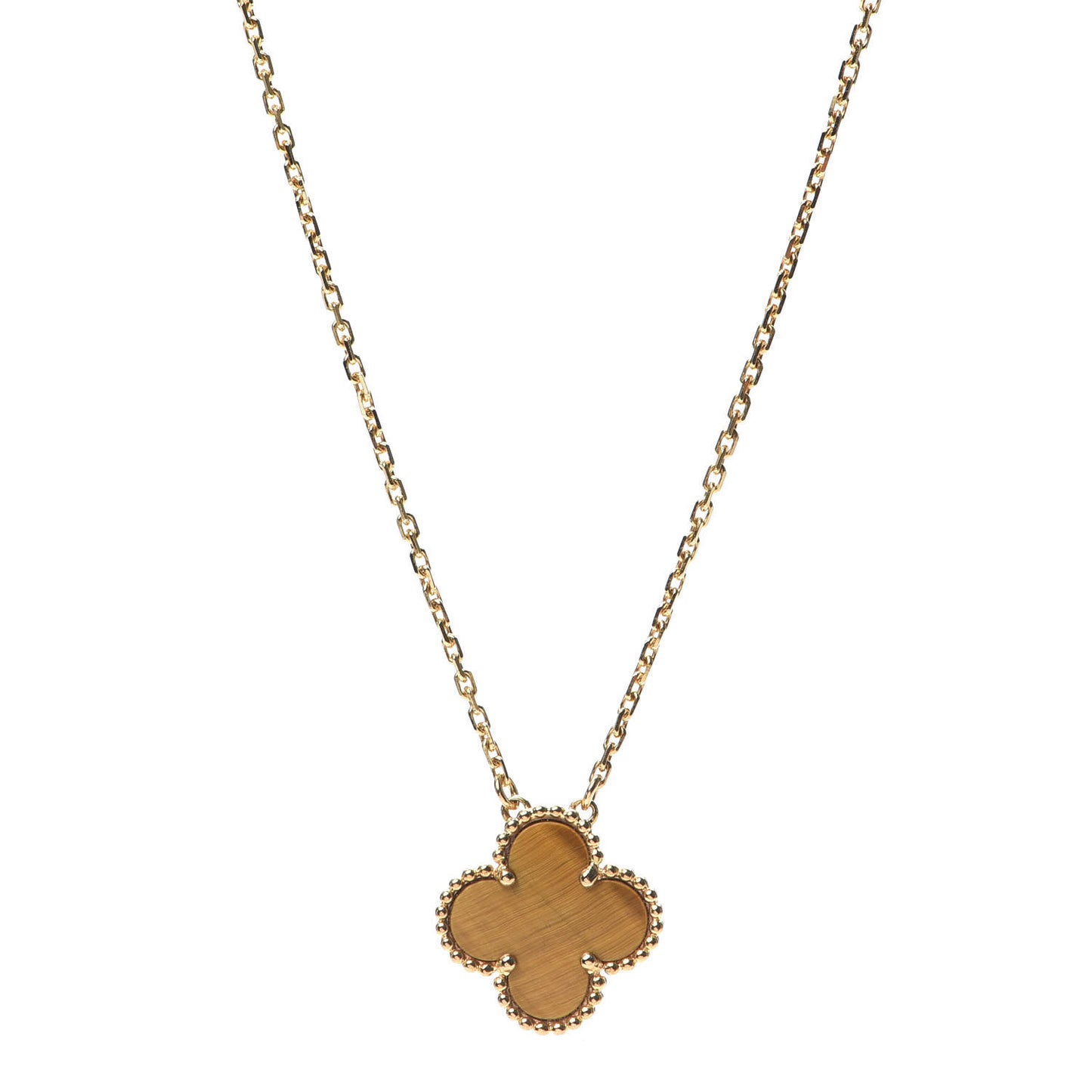 18K Yellow Gold Tiger Eye Vintage Alhambra Pendant Necklace