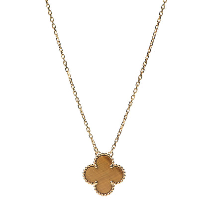 Van Cleef & Arpels 18K Yellow Gold Tiger Eye Vintage Alhambra Pendant Necklace 1 of 6