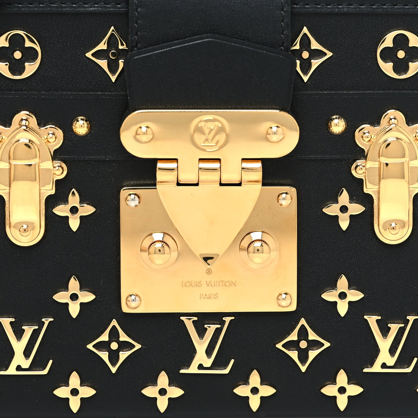 Calfskin Metal Monogram Petite Malle Black
