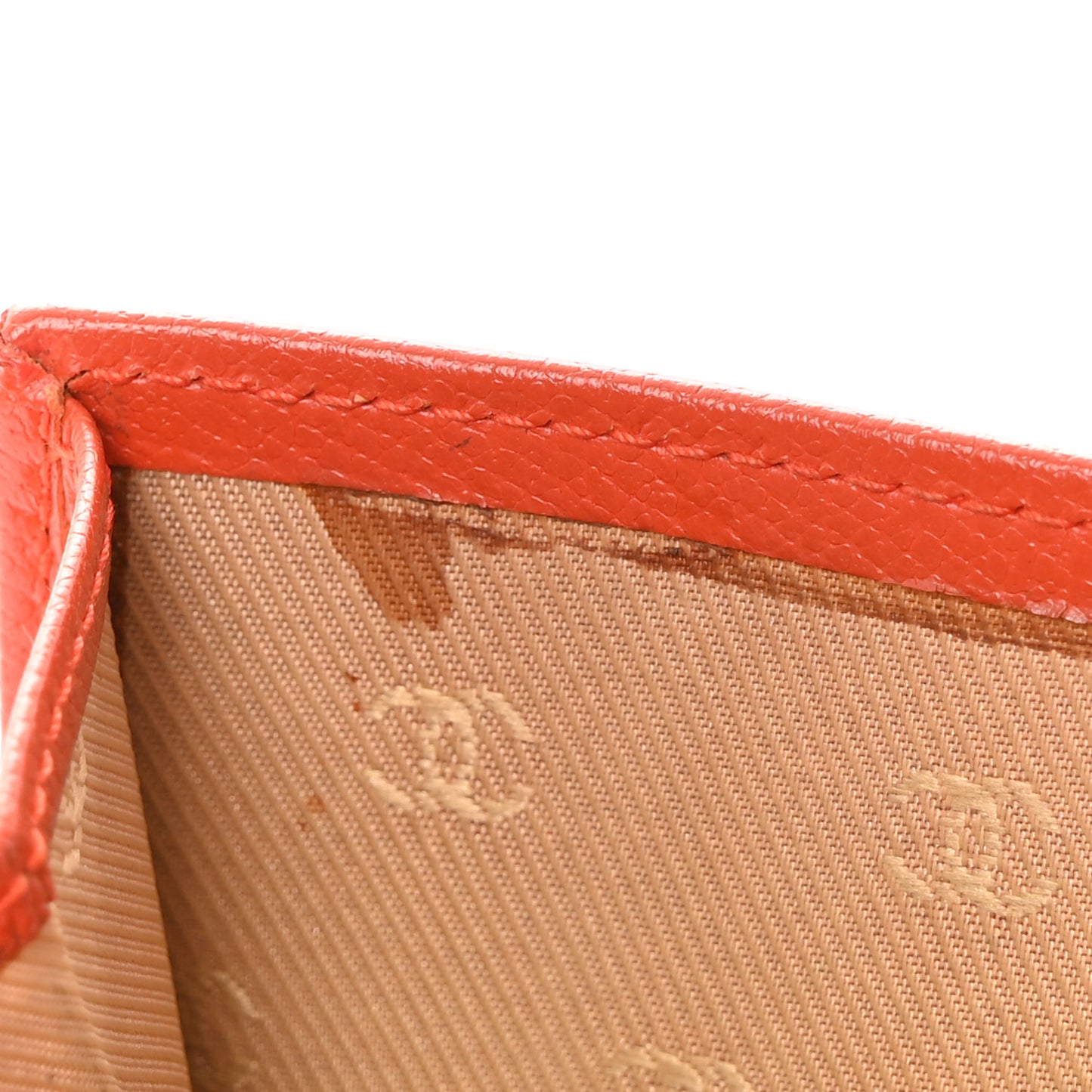 Grained Calfskin CC Button Compact Wallet Orange