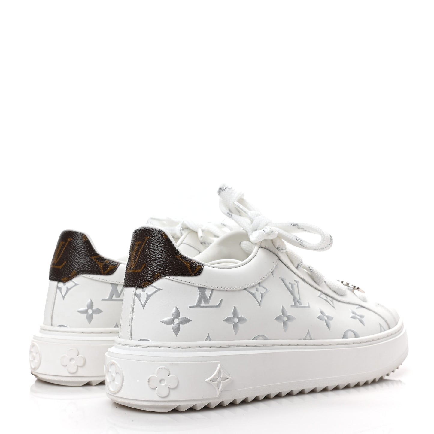 Calfskin Monogram Debossed Time Out Sneakers 39 White Silver