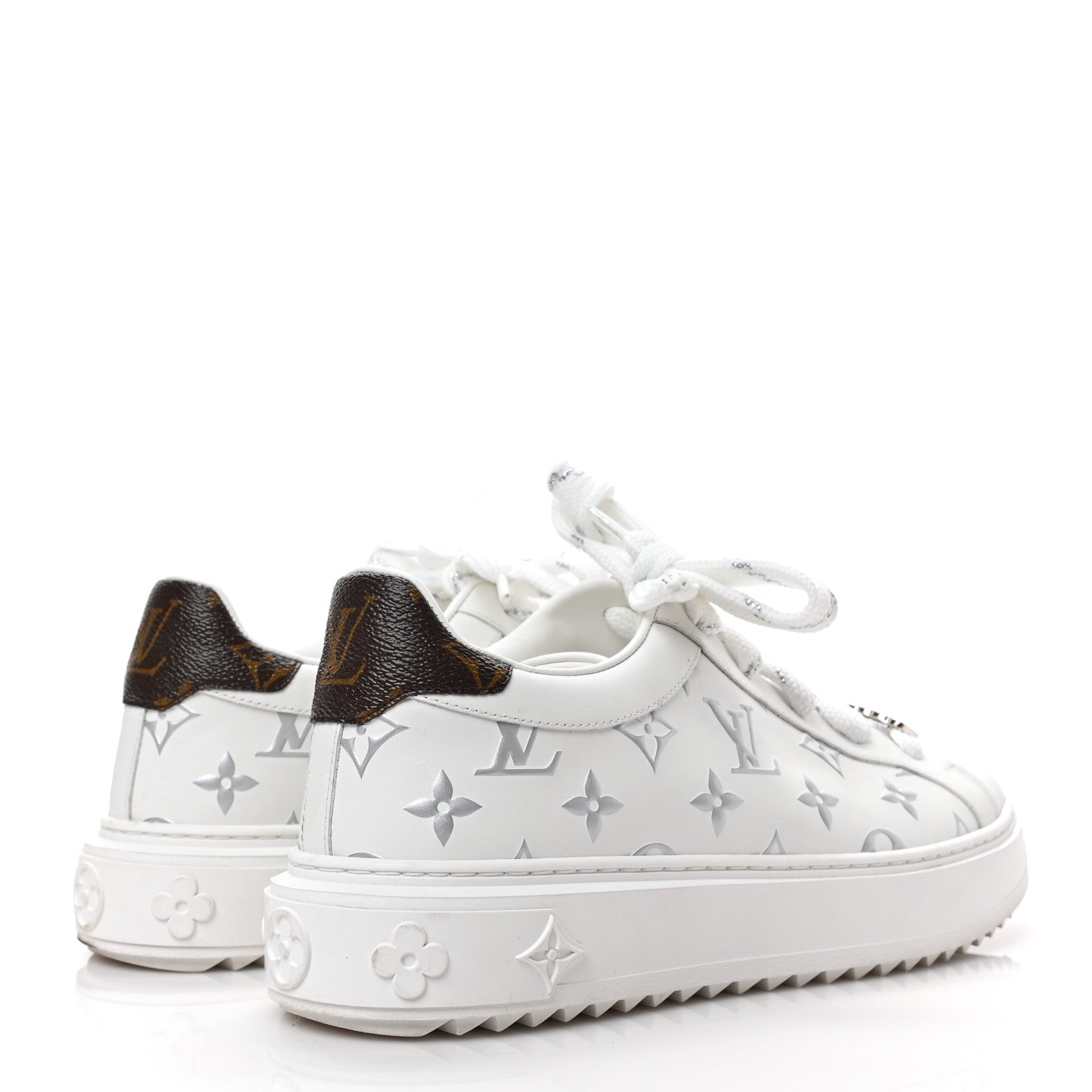 Louis Vuitton Calfskin Monogram Debossed Time Out Sneakers 39 White Silver 4 of 8